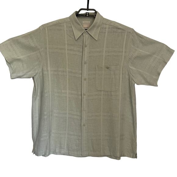 Saddlebred Linen Blend Button Men Shirt XL Sage Preppy Coastal Granpa Windowpane - Picture 2 of 12